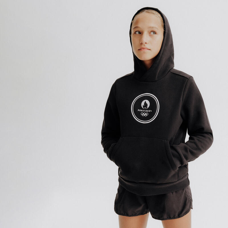 Sweat capuche Paris 2024 Enfant Noir