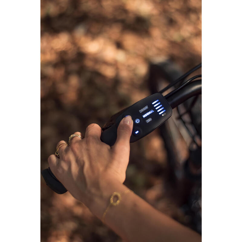 Bicicleta eléctrica trekking cuadro bajo Riverside 100 E verde