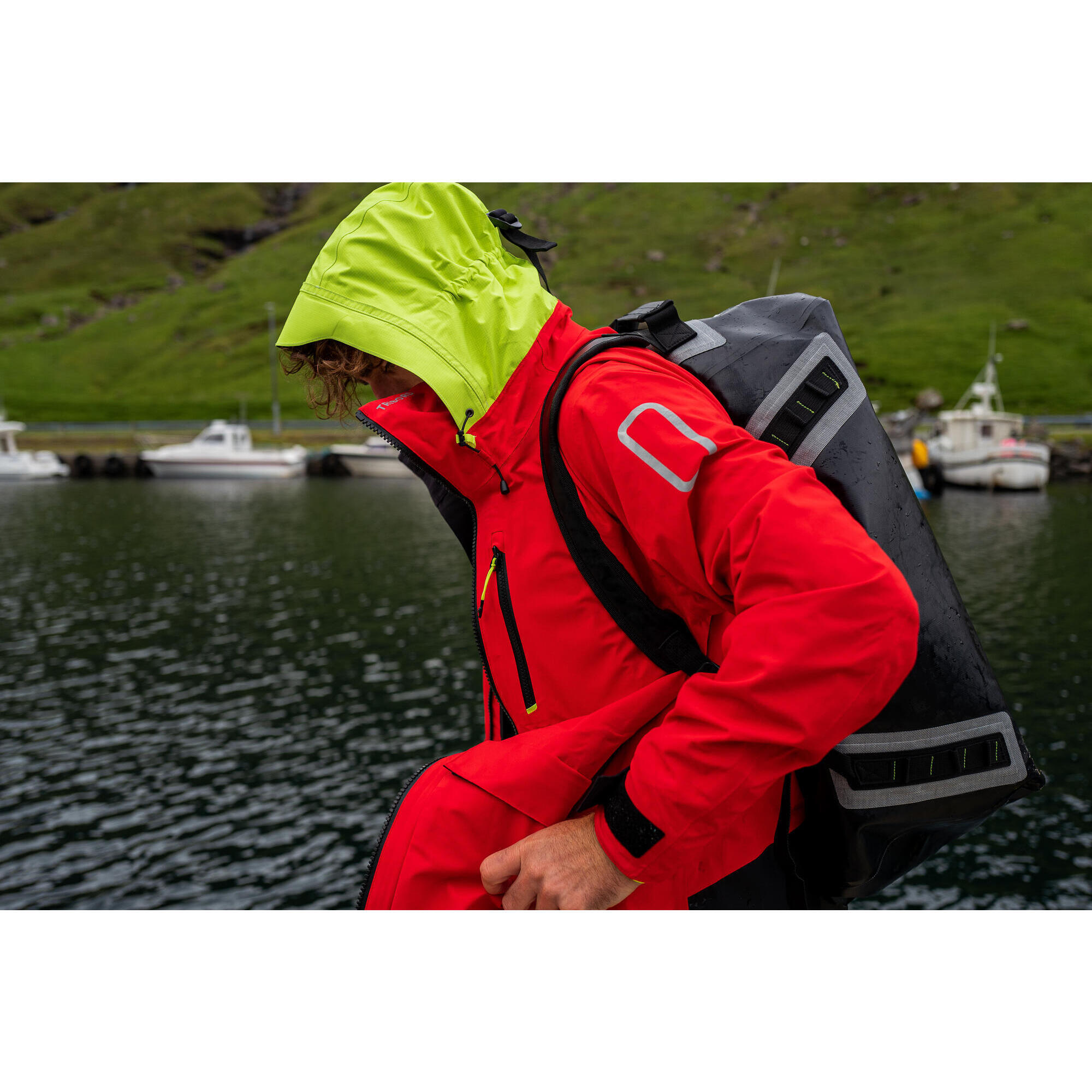 Veste de quart impermeable et coupe vent homme 500 noir jaune fluo TRIBORD Decathlon