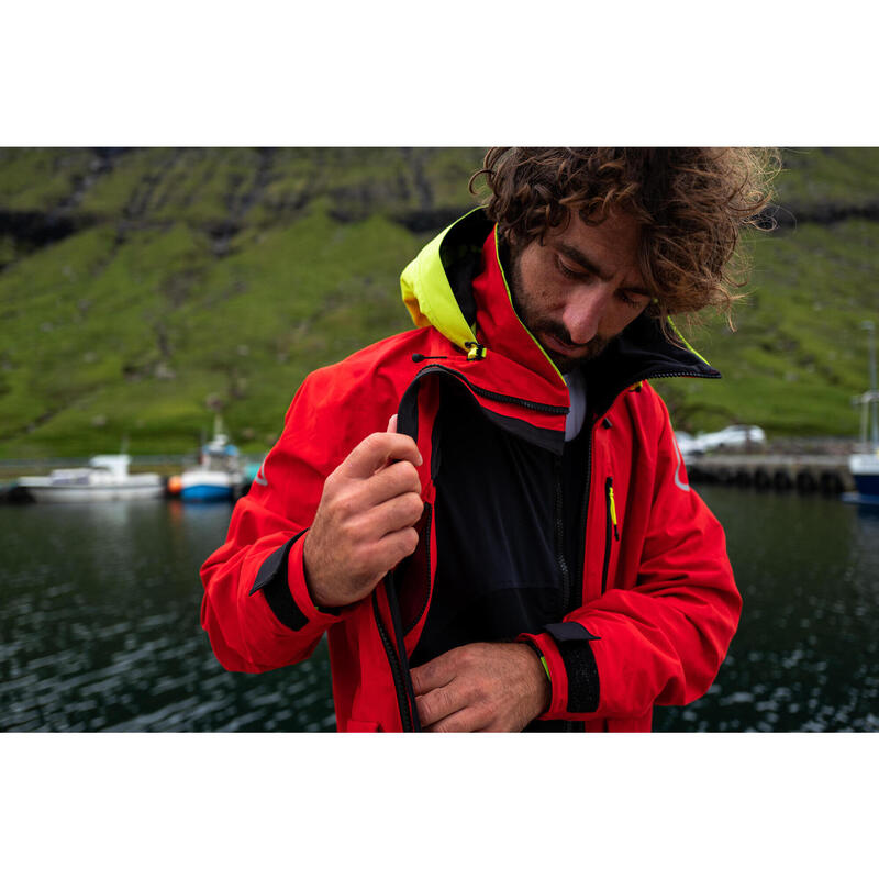 Segeljacke Herren wasserdicht winddicht - 500 rot/gelb