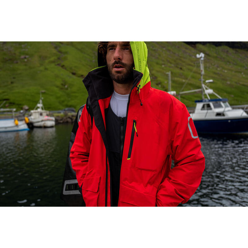 Pánská nepromokavá a větruodolná bunda na jachting Sailing 500 červeno-žlutá