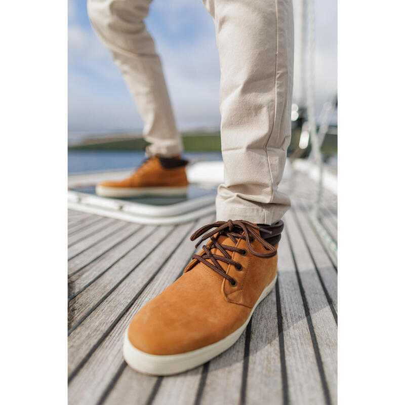 Chaussures bateau homme en cuir imperméable 500 ocre