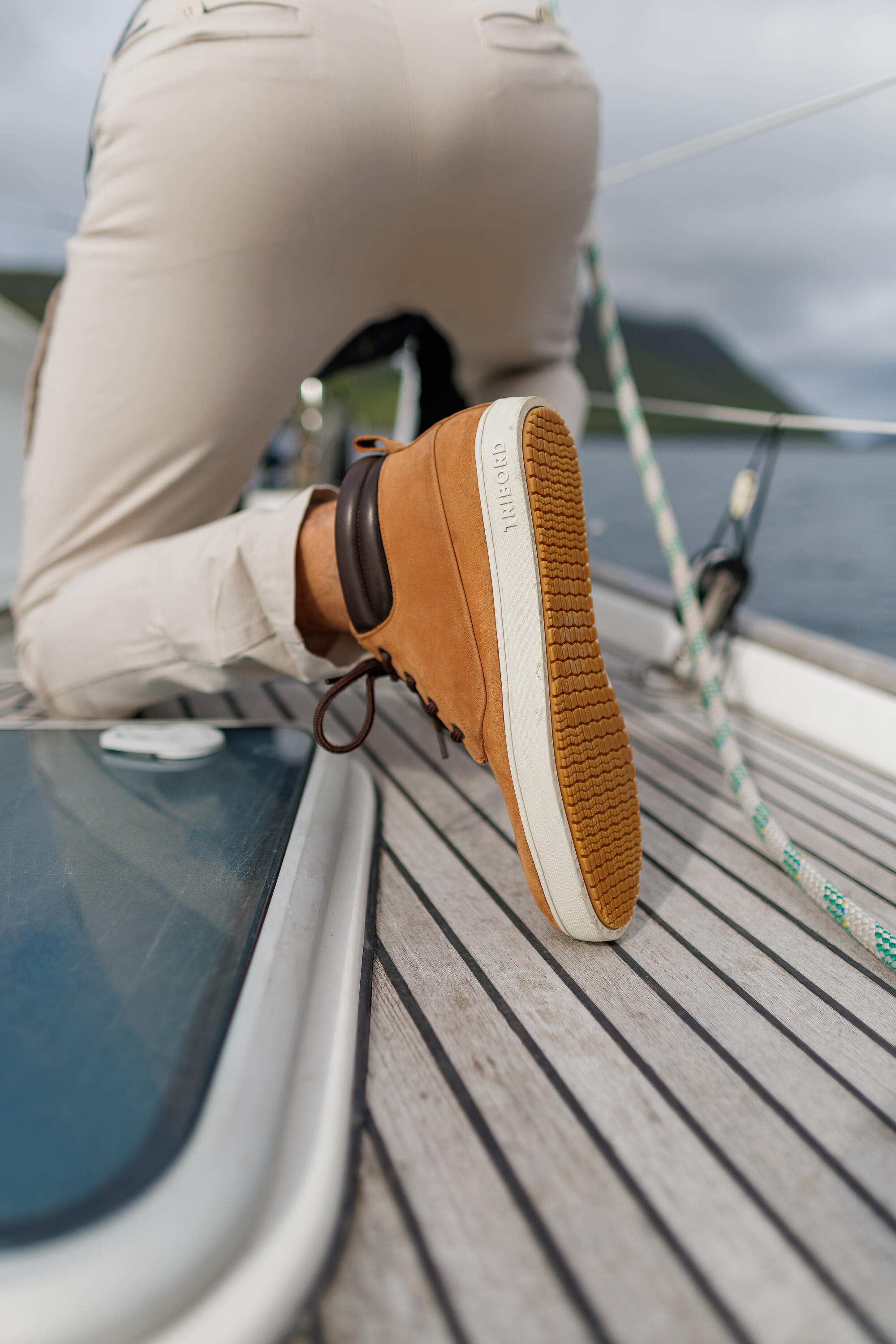 Chaussures bateau homme en cuir imperméable 500 ocre 9/12