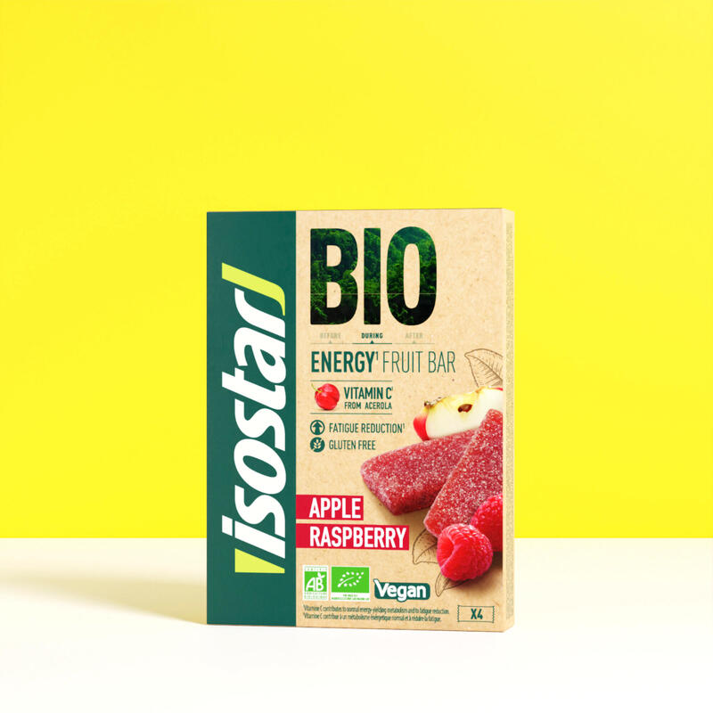 Pastă de fructe cu mere și zmeură Isostar - Bio și fără gluten 4x 25g