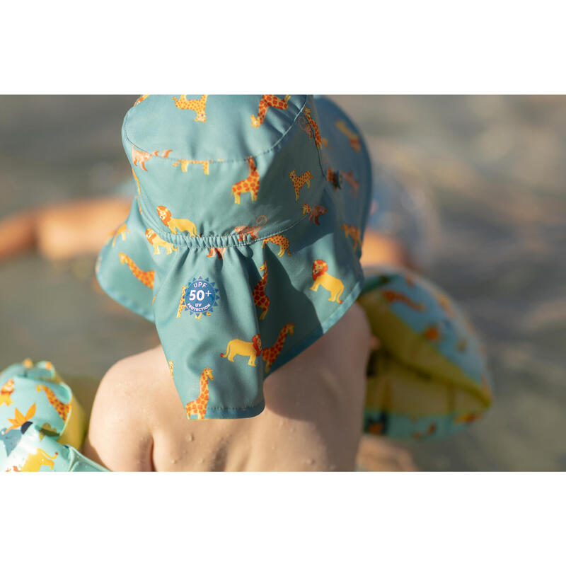 嬰兒款雙面抗紫外線帽 - 黃藍 SAVANA 印花