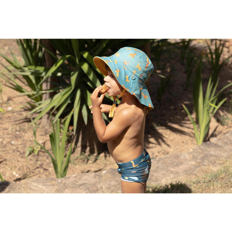 Baby Reversible UV-Protection Hat - Yellow and blue SAVANA print