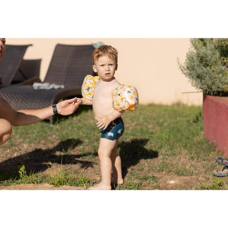 Zwemboxer voor peuters en kinderen donkerblauw met savanneprint