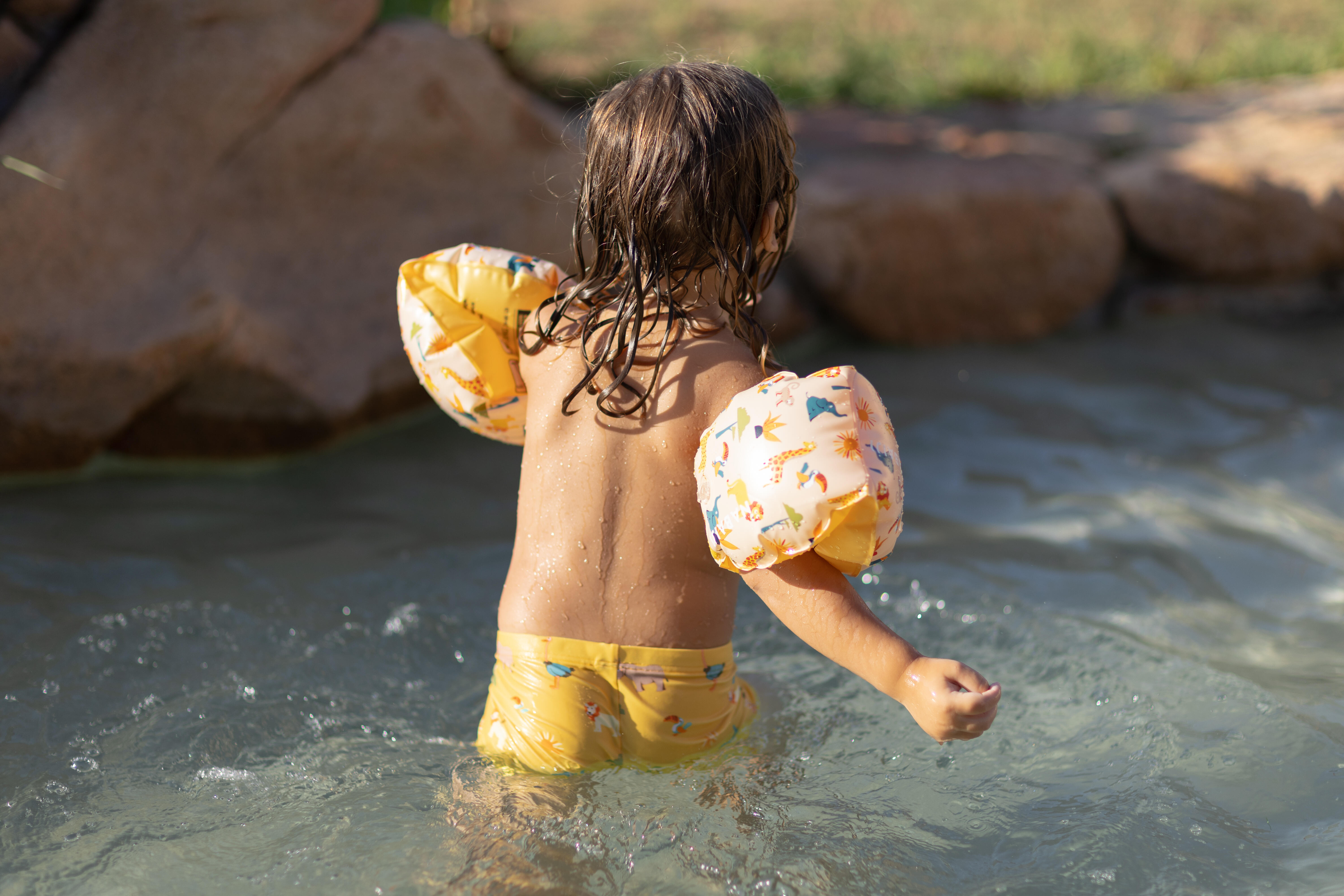 Babies'/Kids Swimming Boxers - Yellow Savannah Print - NABAIJI