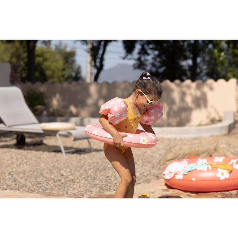 Zwembandjes voor kinderen van 11-30 kg roze met bloemenprint