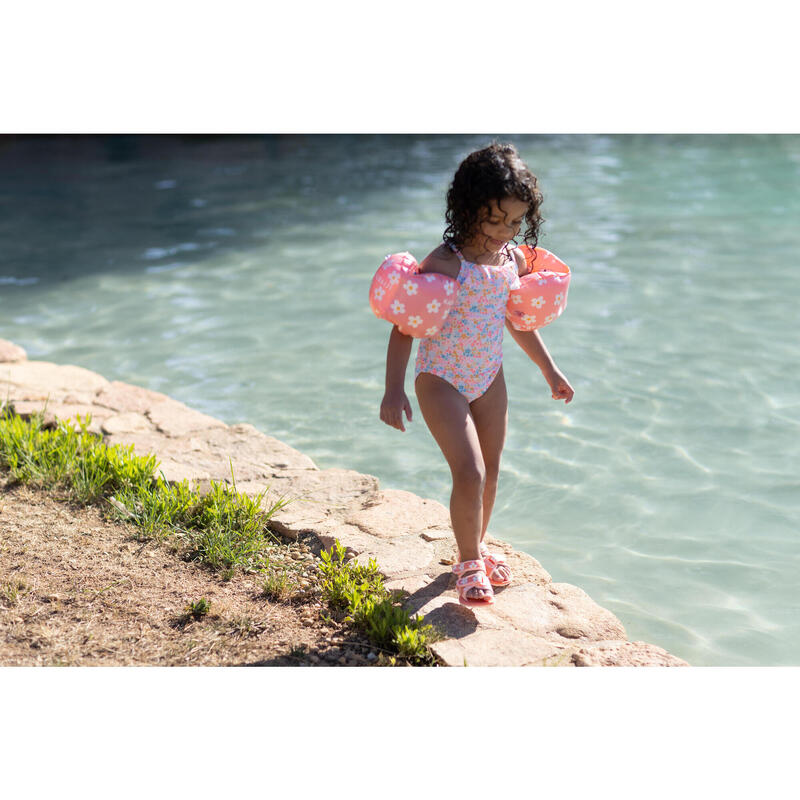 Zwembandjes voor kinderen van 11-30 kg roze met bloemenprint