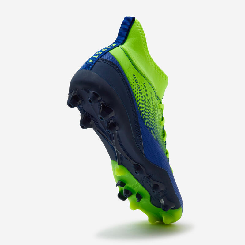 Chaussure de football enfant AGILITY 500 montante semelle MG bleu et jaune