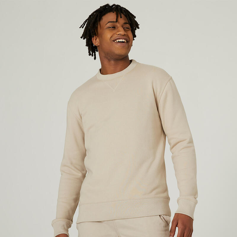Felpa uomo fitness ESSENTIAL 500 regular misto cotone beige Felpa uomo fitness ESSENTIAL 500 regular misto cotone beige