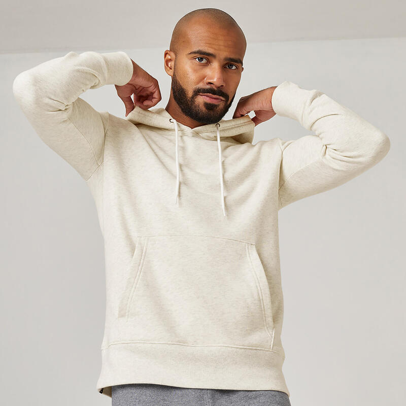 Sweat à capuche Fitness homme - 500 Essentials Blanc cassé