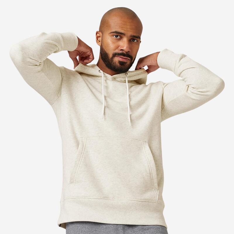 Sweat à capuche Fitness homme - 500 Essentials Blanc cassé