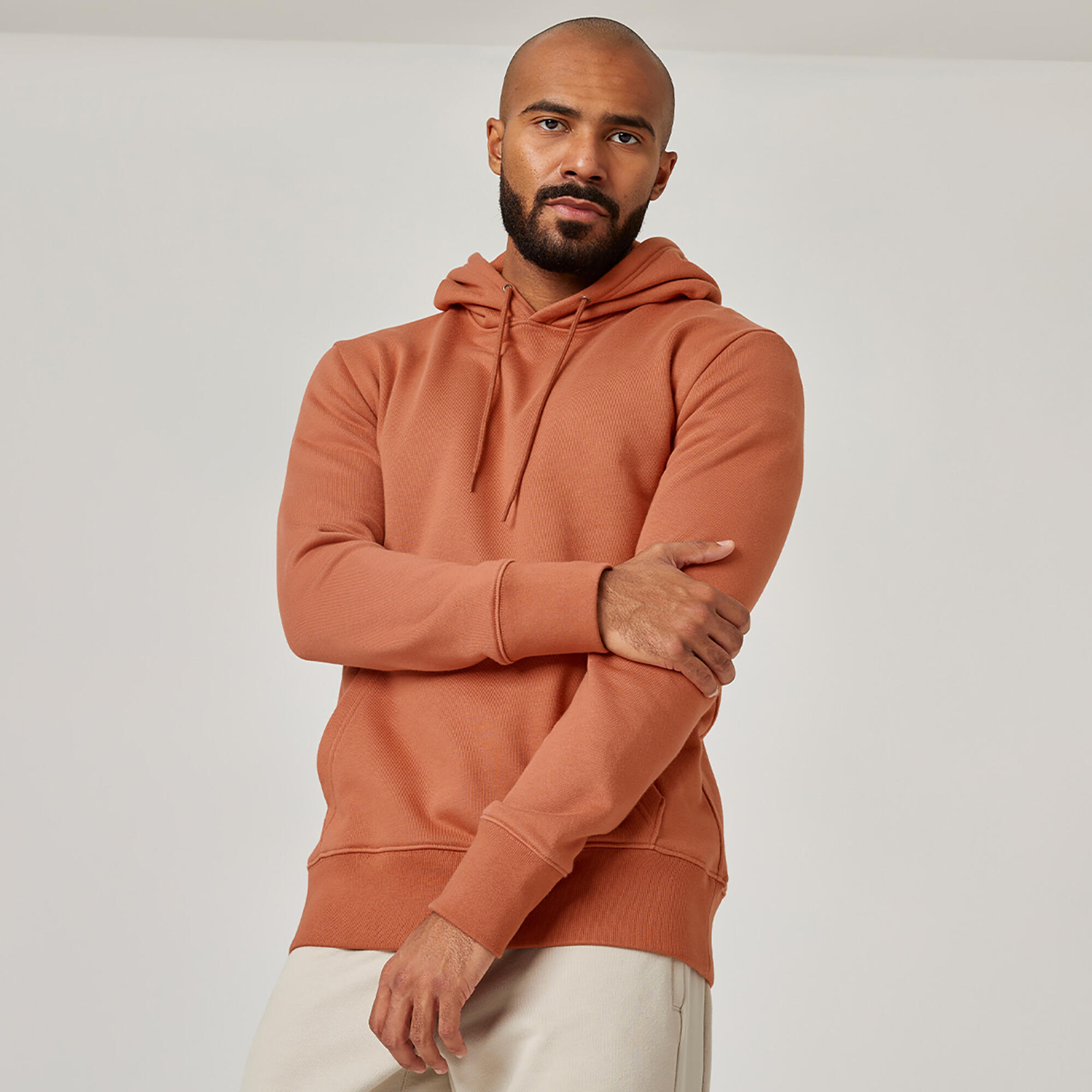 Men's Fitness Hoodie 500 Essentials - Sepia 1/6