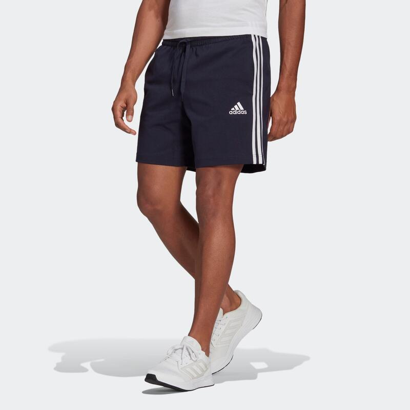 Pantaloncini uomo fitness Adidas 3 Stripes misto cotone blu