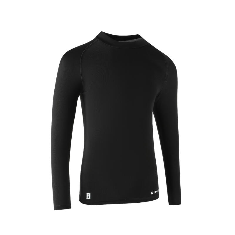 Kids' Long-Sleeved Thermal Football Base Layer Top Keepcomfort 100 - Black