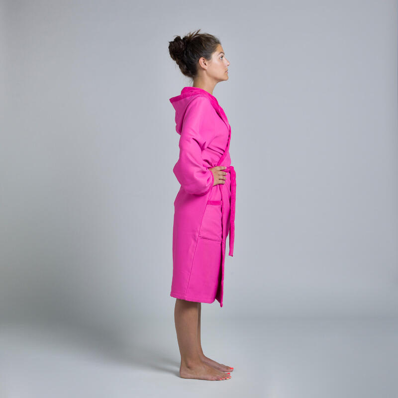 Pack albornoz compacto Mujer con capucha + toalla microfibra 80*130 cm rosa