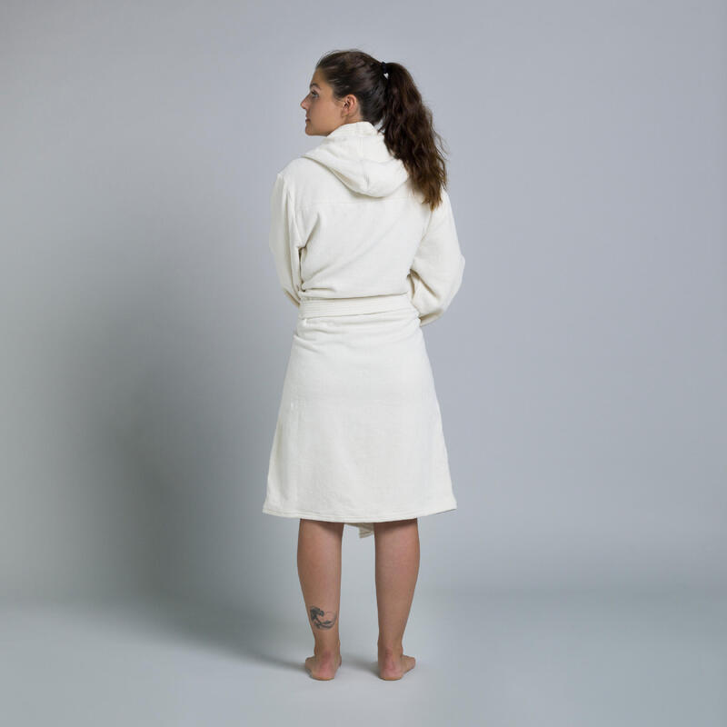 Badjas voor Dames dik Katoen gebroken Wit met Capuchon en zakken