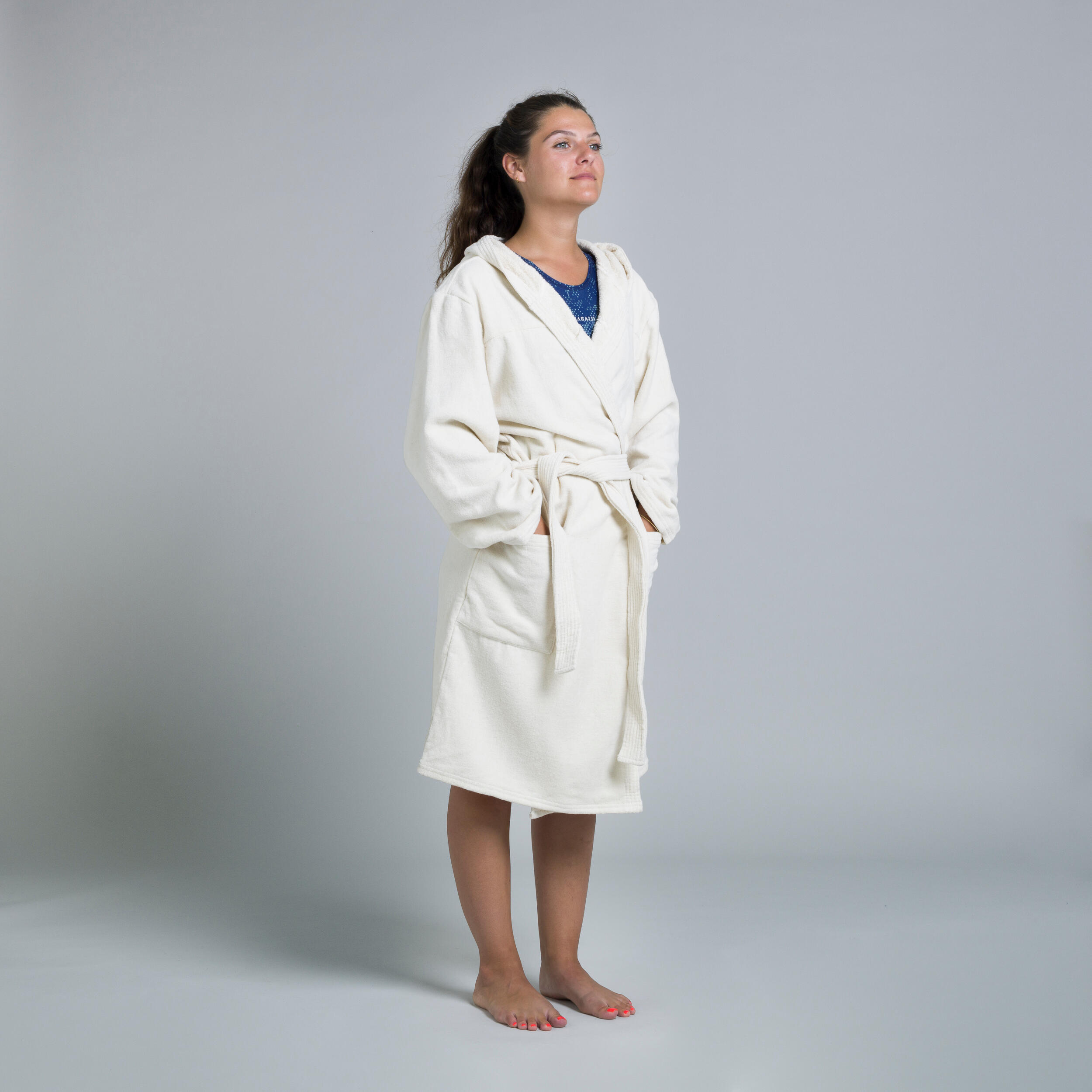 WOMEN'S BATHROBE WATER POLO THICK COTTON GREY 1/4