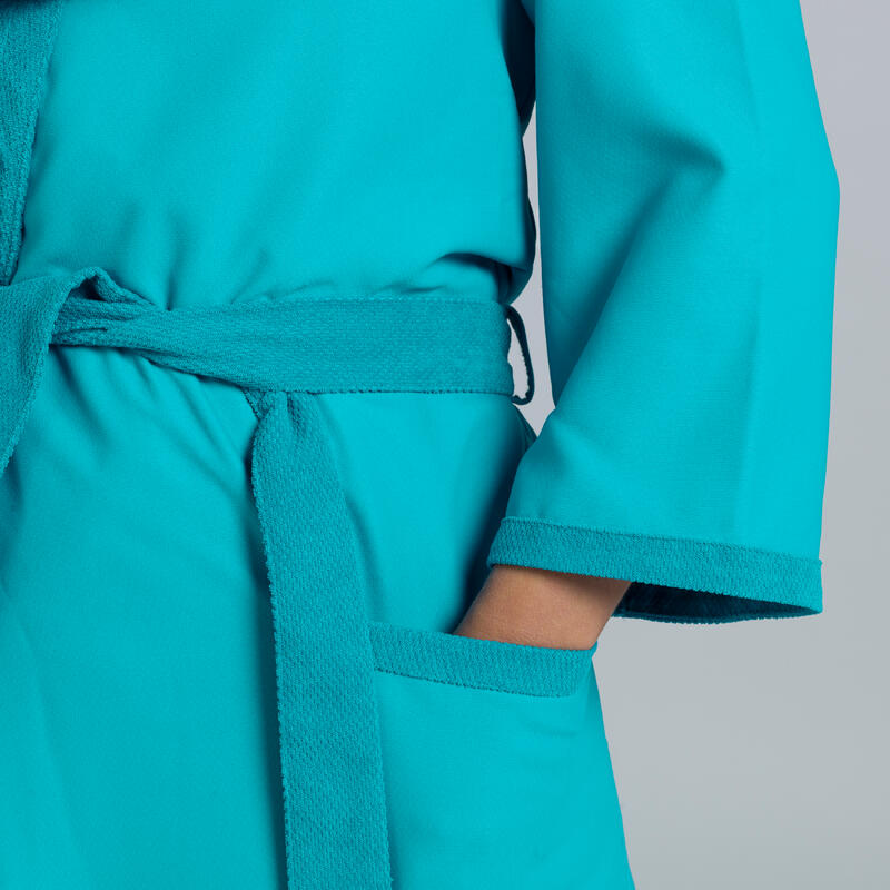 Badjas voor Dames Groen/Blauw met Capuchon en zakken Microvezel Katoen