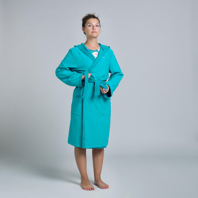 Badjas voor Dames Groen/Blauw met Capuchon en zakken Microvezel Katoen