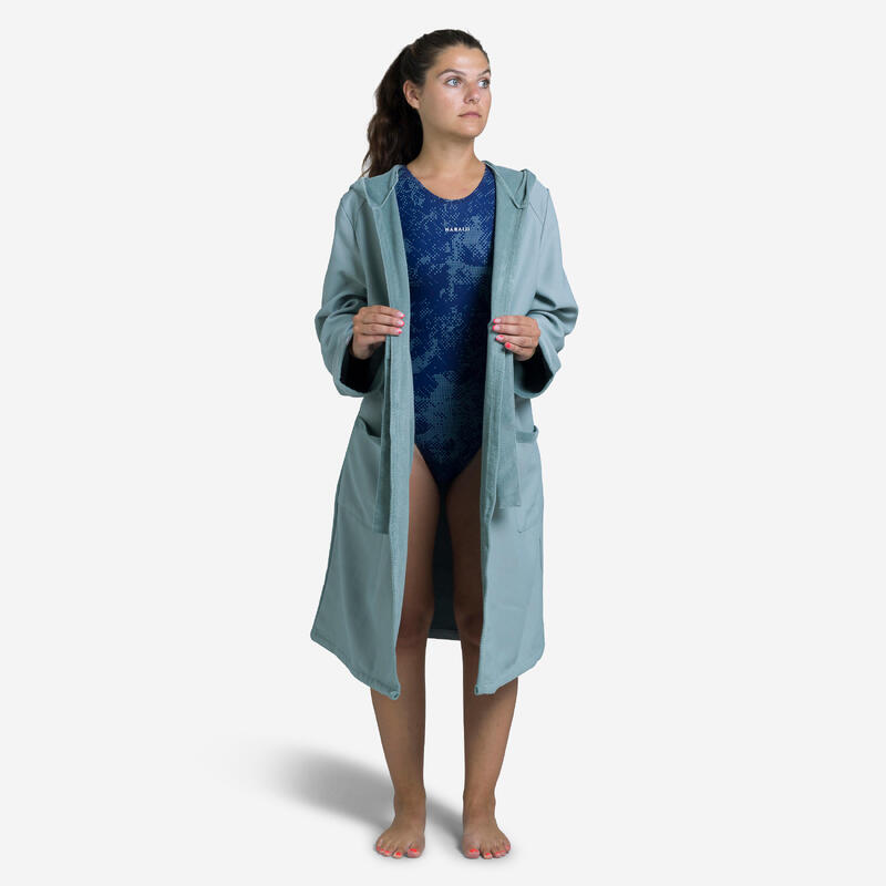 Albornoz Mujer microfibra/algodón compacto con capucha azul