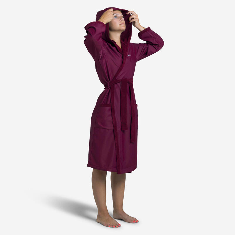 Albornoz Mujer microfibra/algodón compacto con capucha violeta