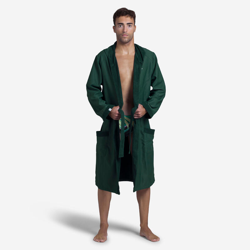 Albornoz Hombre microfibra/algodón compacto con capucha verde caqui