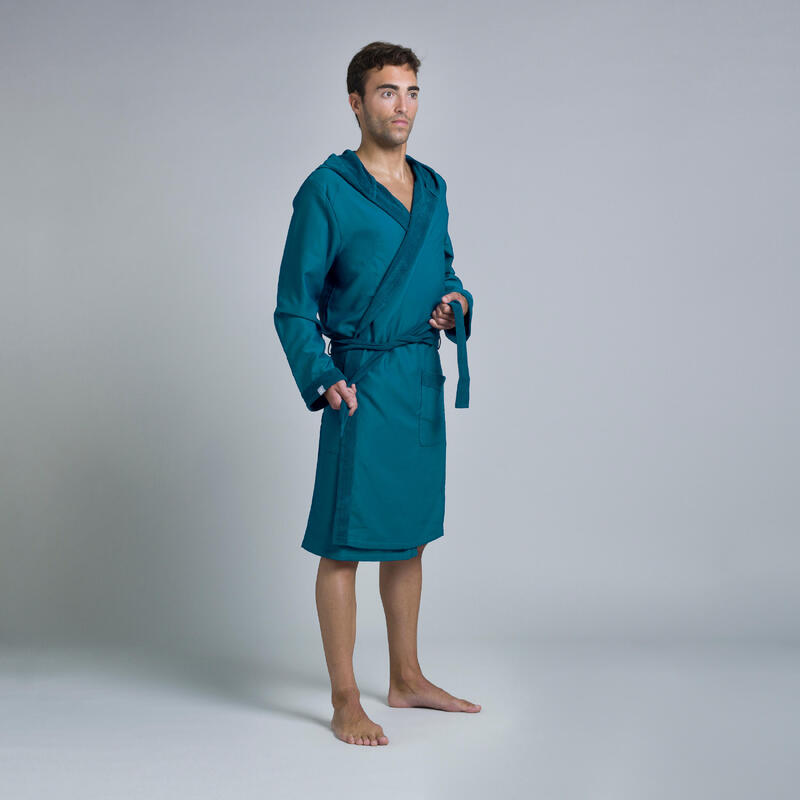 Albornoz 100% microfibra con capucha y bolsa ahorra espacio unisex Azul  marino