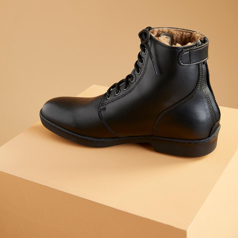 Botins de Equitação 500 WARM Quentes com Atacadores Adulto Preto