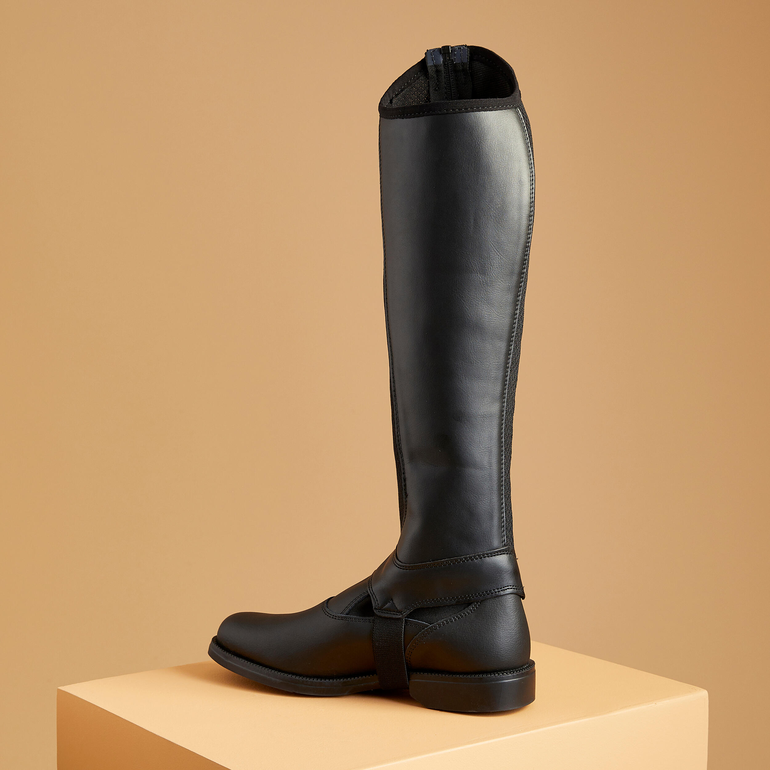 500 Adult Synthetic Horse Riding Long Boots Black Decathlon
