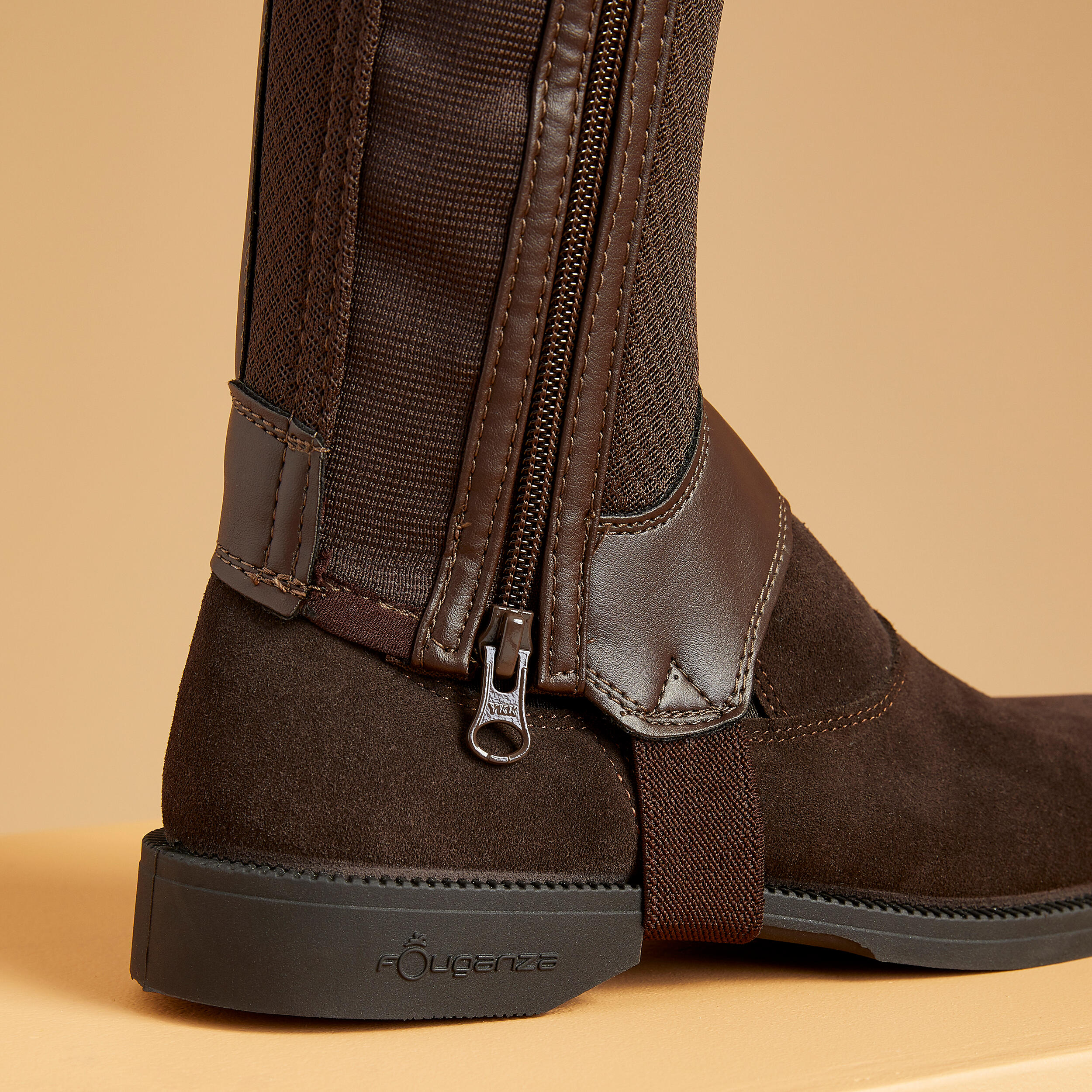 Adult Horse Riding Mesh Half Chaps 100 - Brown