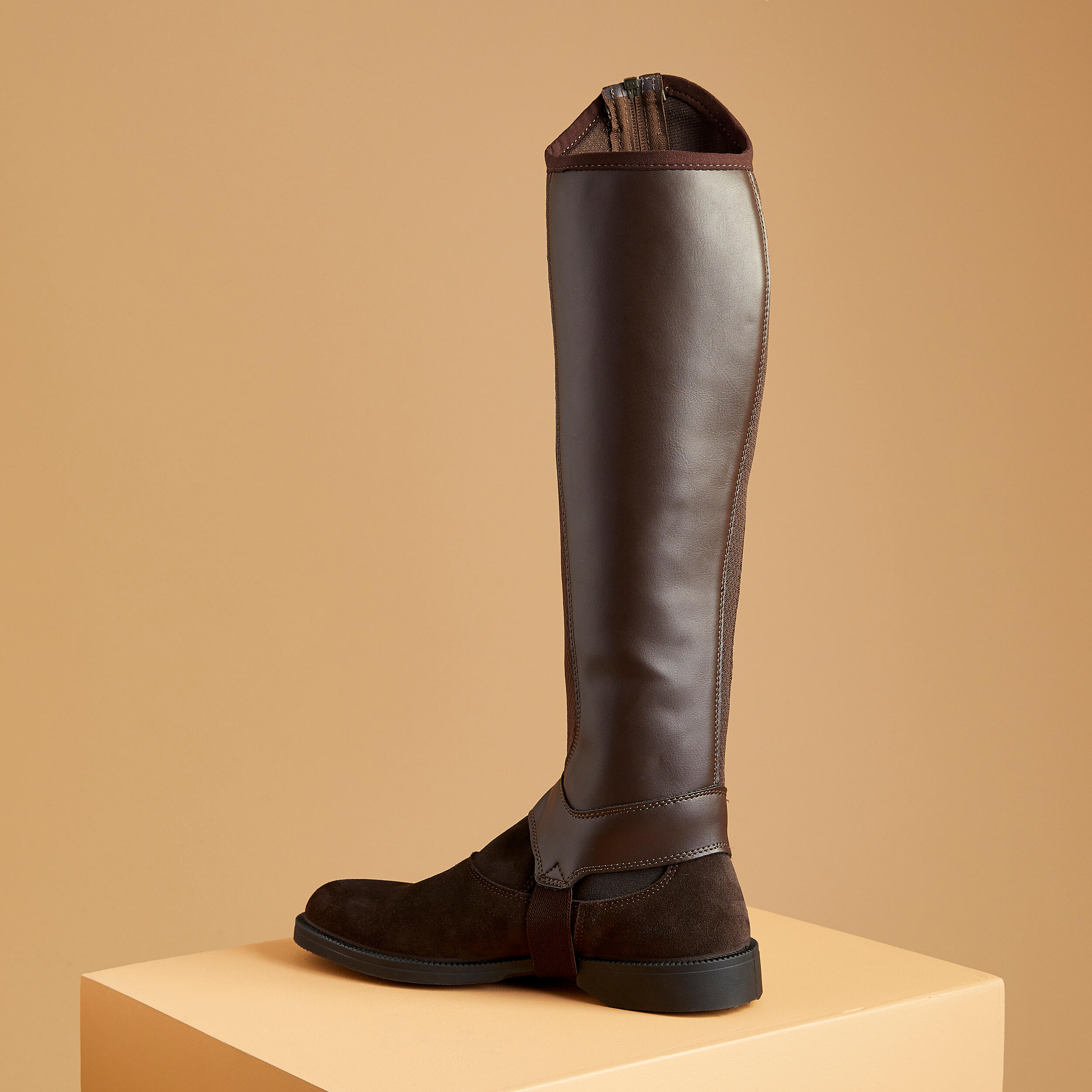 Adult Horse Riding Mesh Half Chaps 100 - Brown