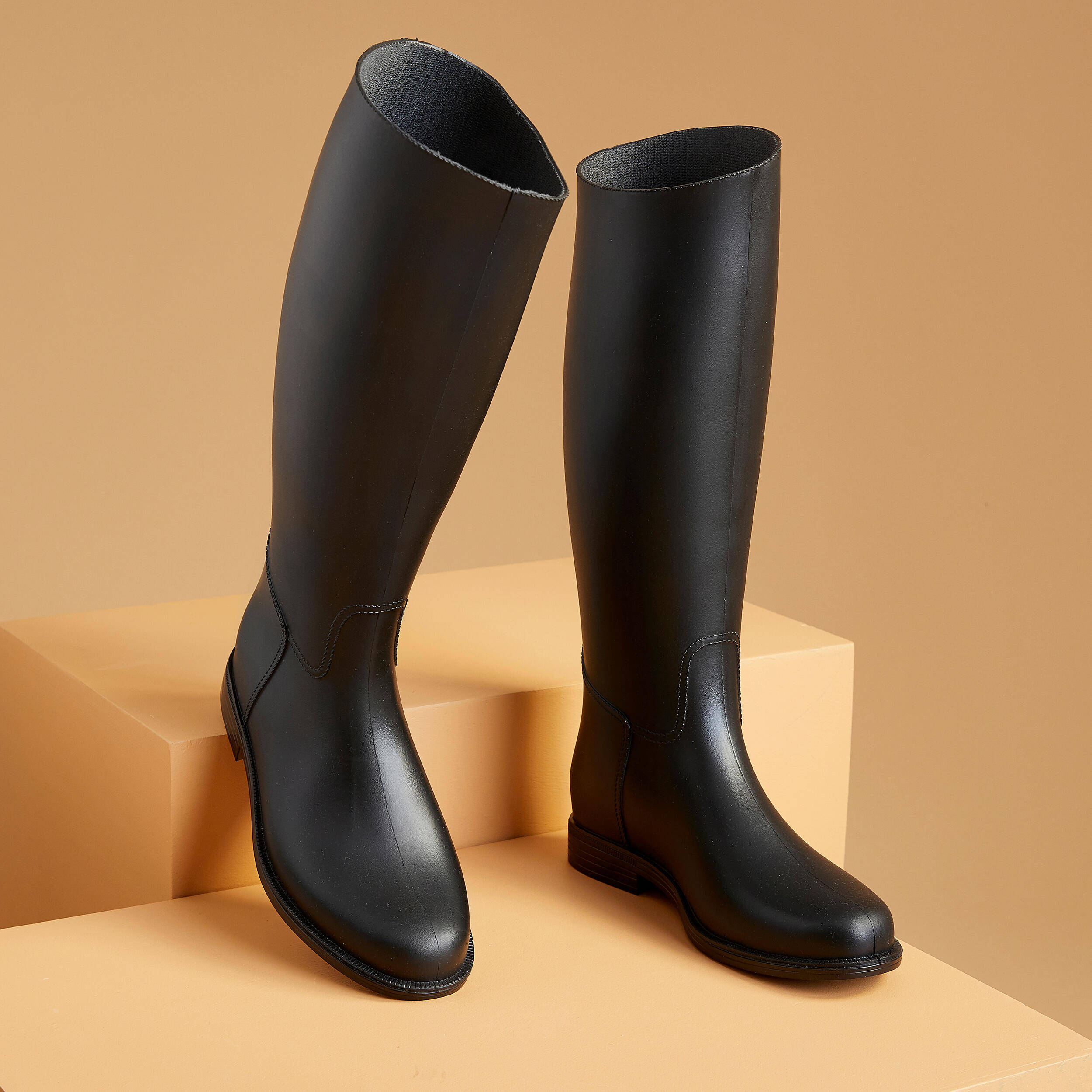 Adult Horse Riding Synthetic Boots Waterproof- Black -  2