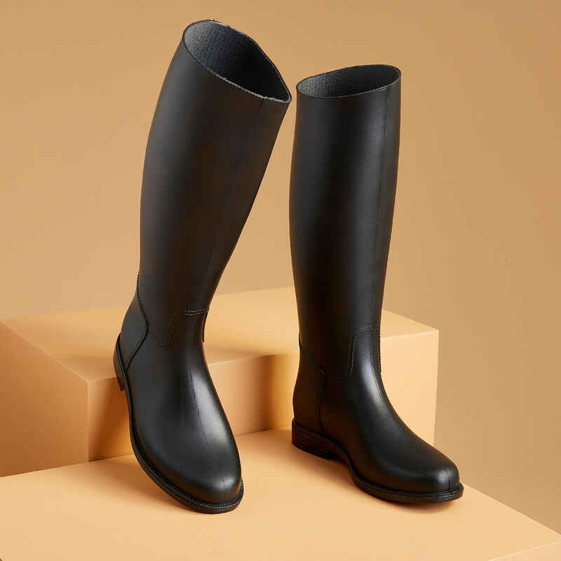 Botas Equitación Schooling Agua Adulto Fouganza Negro PVC