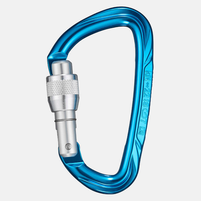 CLIMBING AND MOUNTAINEERING SCREWGATE KARABINER - ROCKY M SECURE BLUE