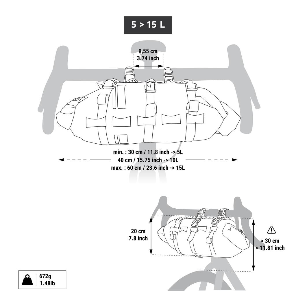 Lenkertasche wasserdicht IPX6 5 bis 15 l. Bikepacking Riverside 