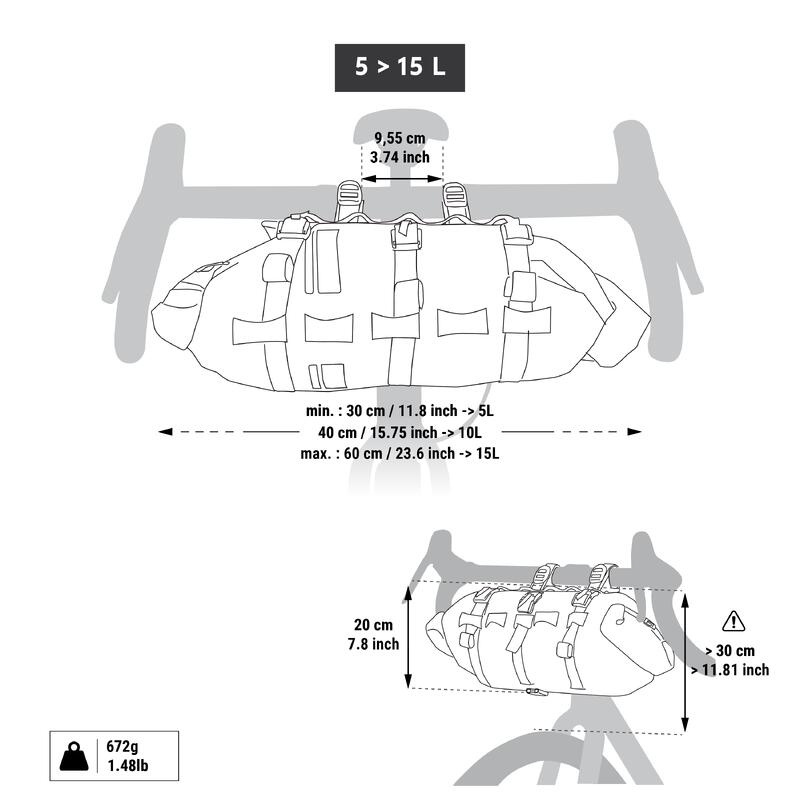 Sac étanche de guidon bikepacking 5 à 15L IPX6, ADVT 900