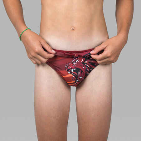 BOYS' WATER POLO SWIM BRIEFS LION BURGUNDY