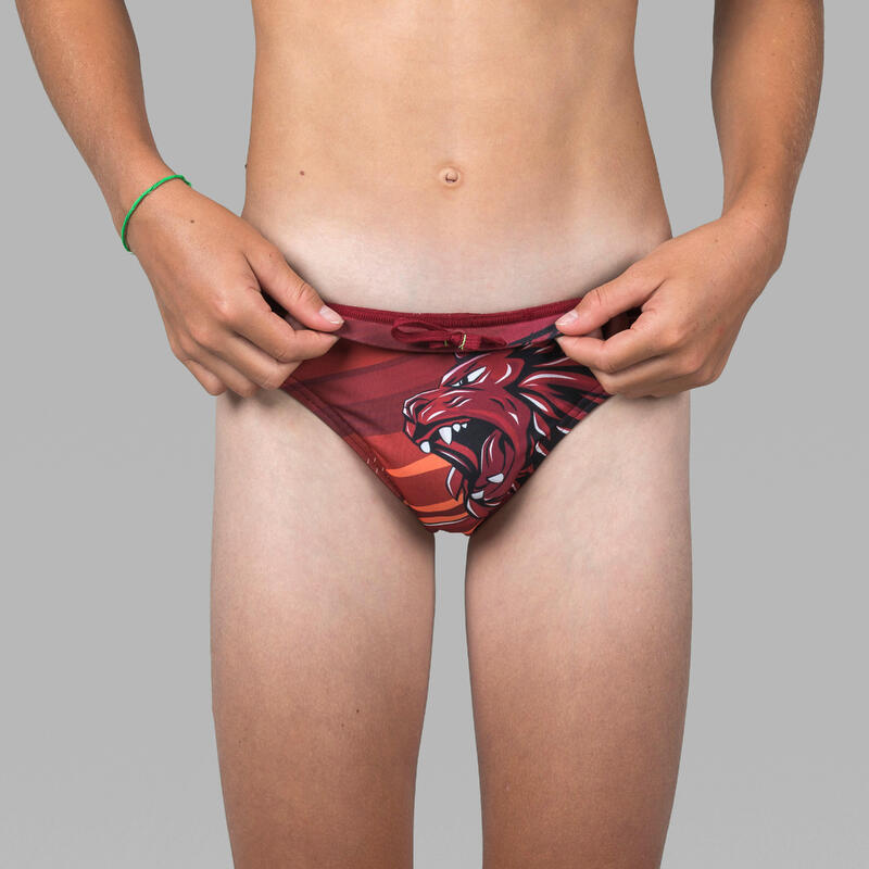 Badehose Slip Jungen Wasserball - Lion bordeauxrot 