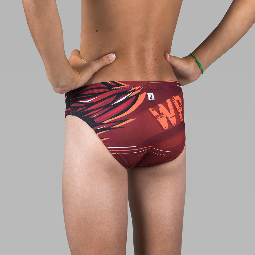 Badehose Slip Jungen Wasserball - Lion bordeauxrot 