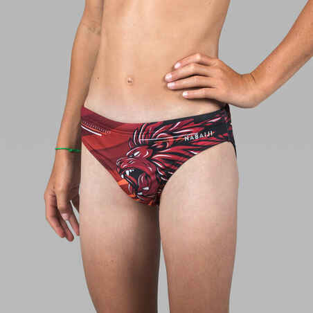 BOYS' WATER POLO SWIM BRIEFS LION BURGUNDY