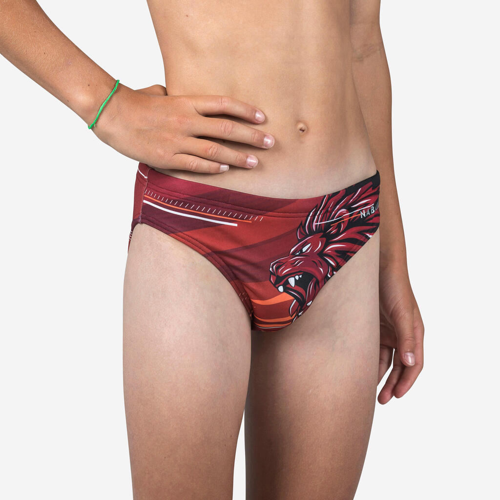 BOYS' WATER POLO SWIM BRIEFS LION BURGUNDY