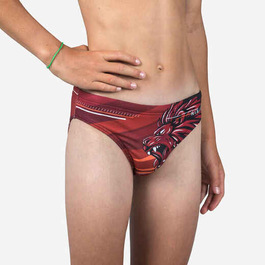 
      Badehose Slip Jungen Wasserball - Lion bordeauxrot 
  