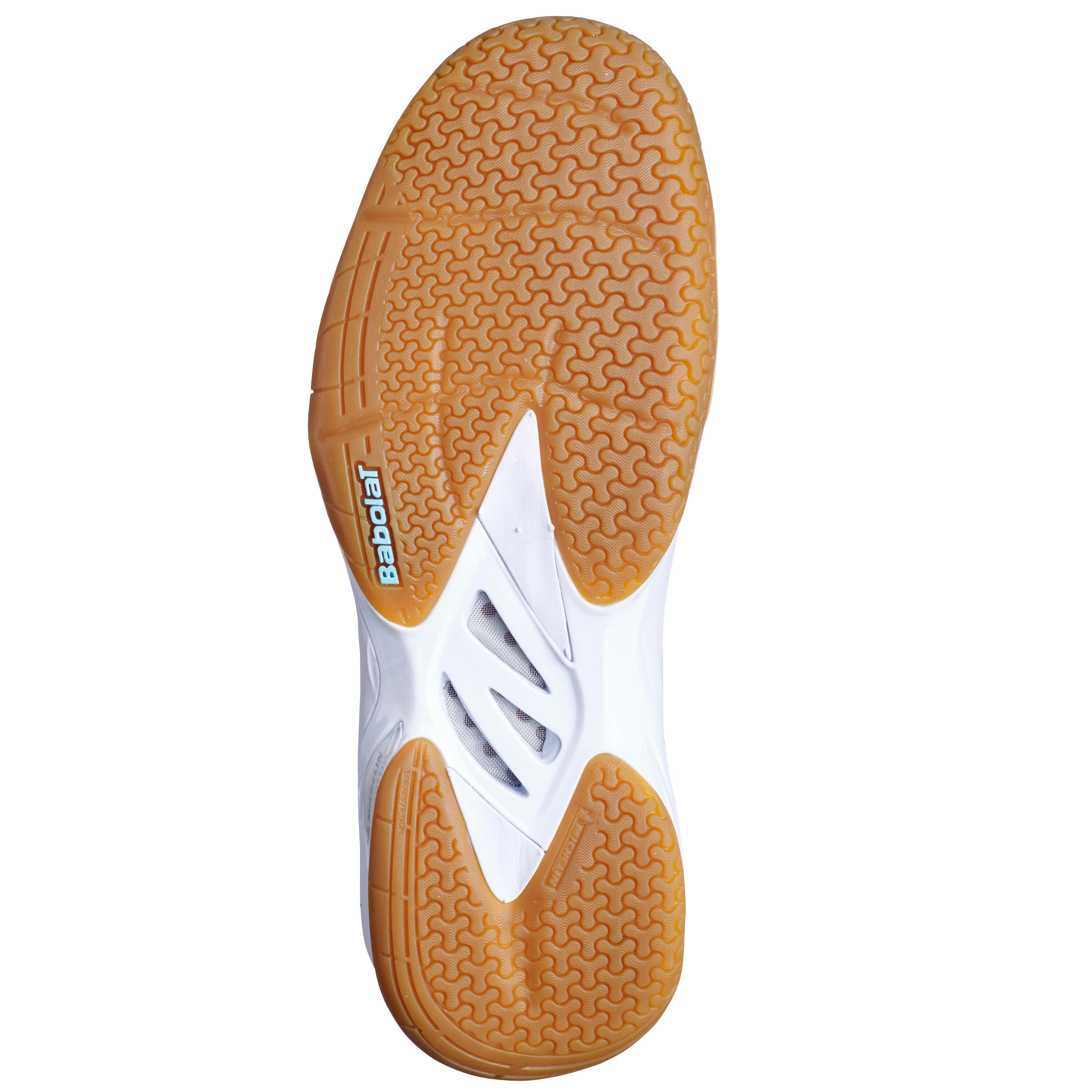 Scarpe badminton donna Babolat SHADOW SPIRIT bianche e celesti 4/5
