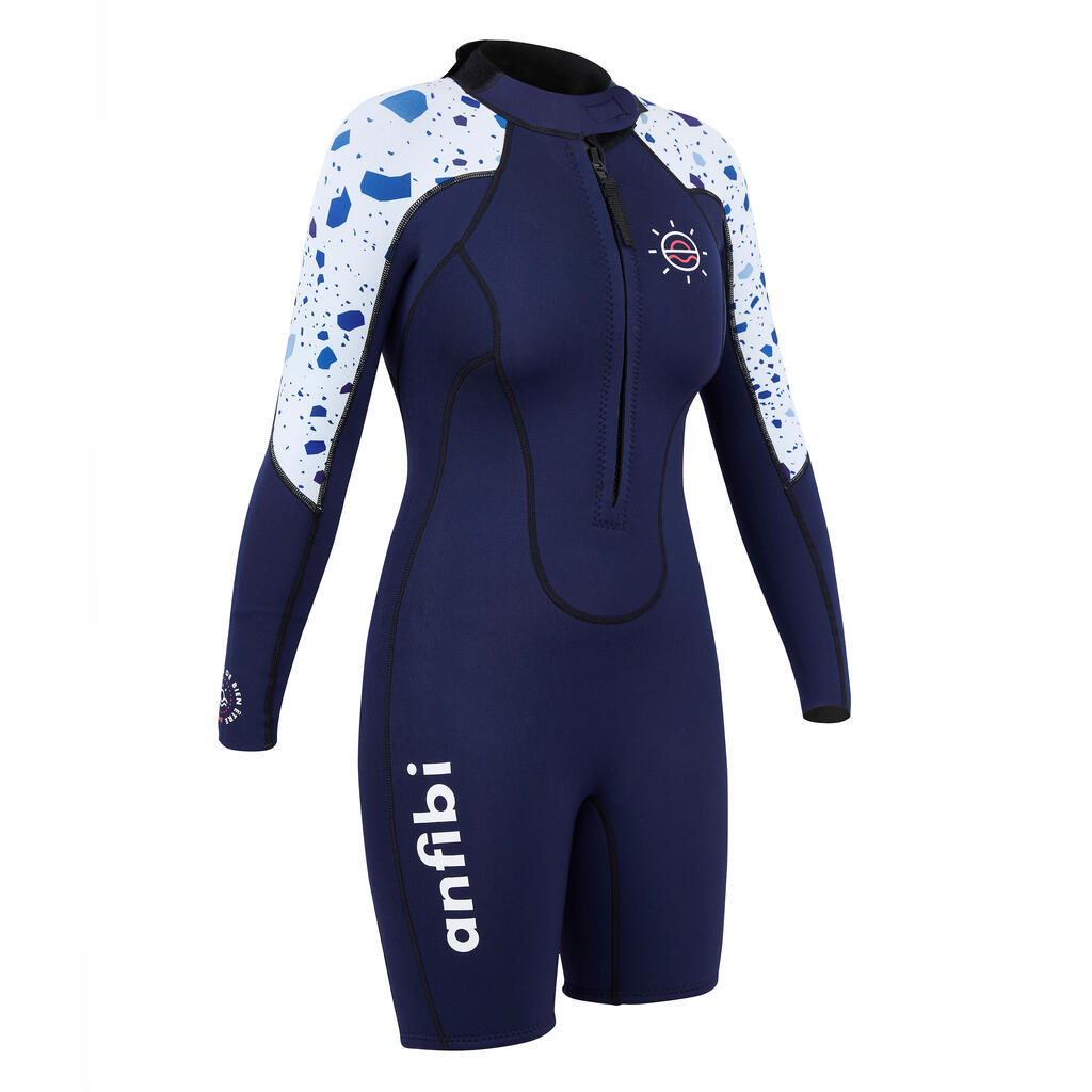 WOMEN'S SEA WALKING LONG-SLEEVED NEOPRENE SHORT WETSUIT 3/2 MM - DARK BLUE