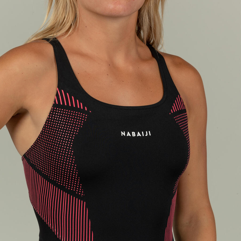 Vestido de baño enterizo de natación para mujer Nabaiji Kamy print negro rosa