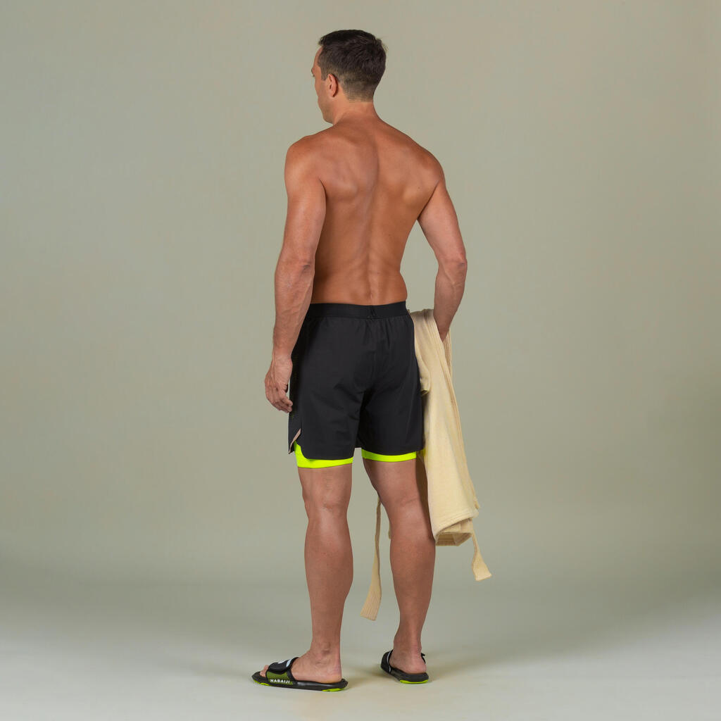 Jammer-Short de Natation Homme 500 Fiti - Noir / Jaune / Beige