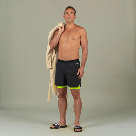 Jammer-Short de Natation Homme 500 Fiti - Noir / Jaune / Beige